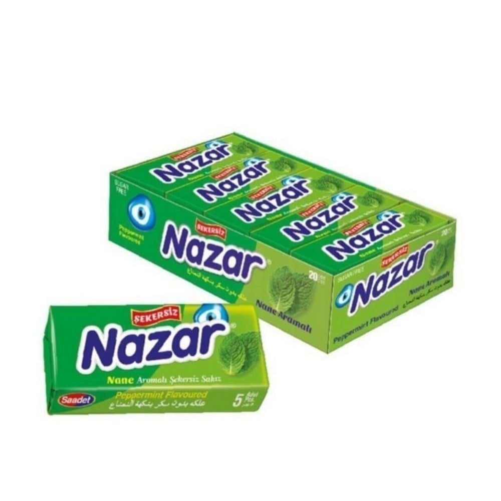 Nazar 5 li Nane Aromalı Şekersiz Sakız x20 li Paket