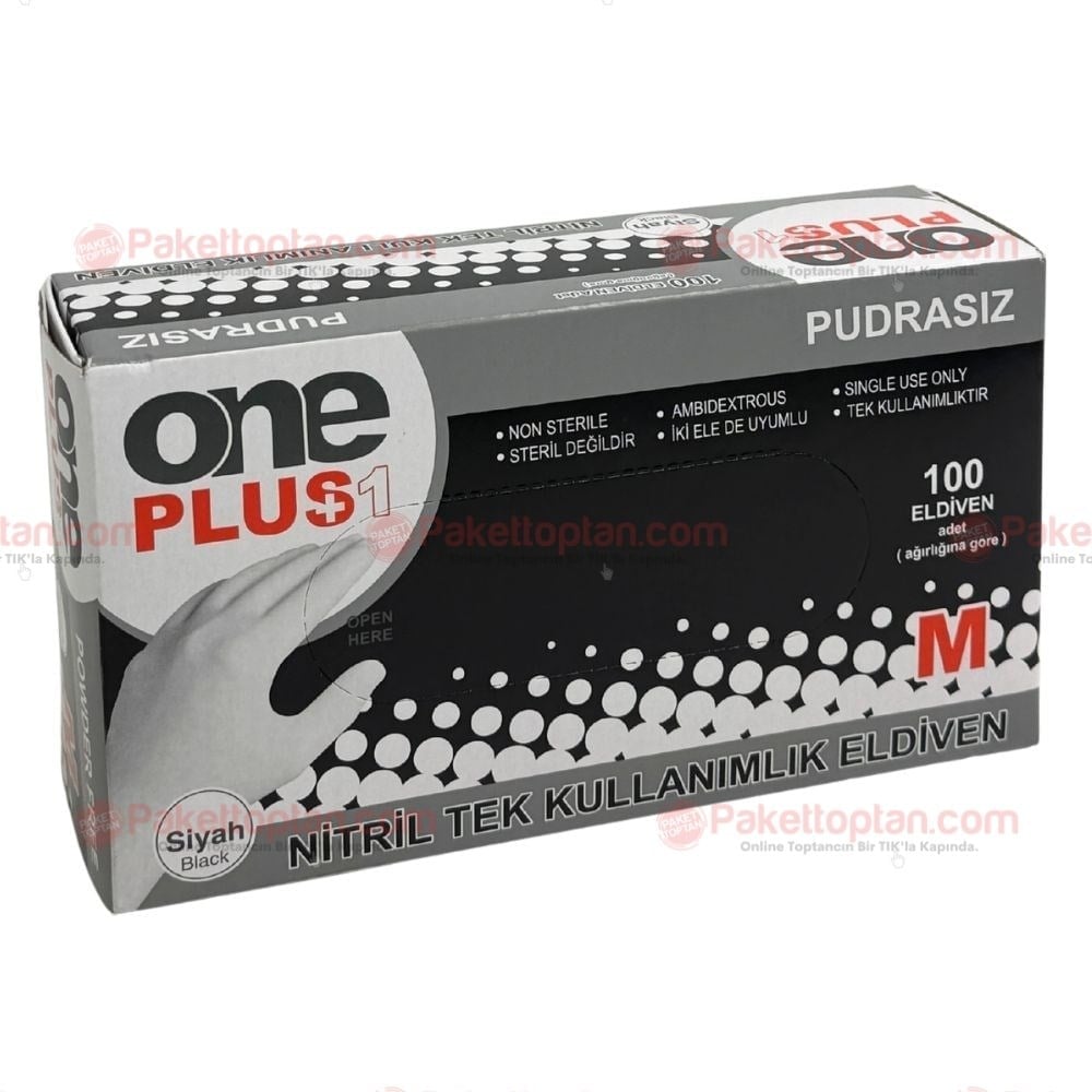 One Plus Siyah Nitril Eldiven Medium 100 lü