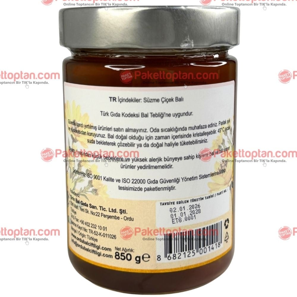 Ordu Bal Çiftliği 850 Gr Süzme Çiçek Balı x6 LI Koli