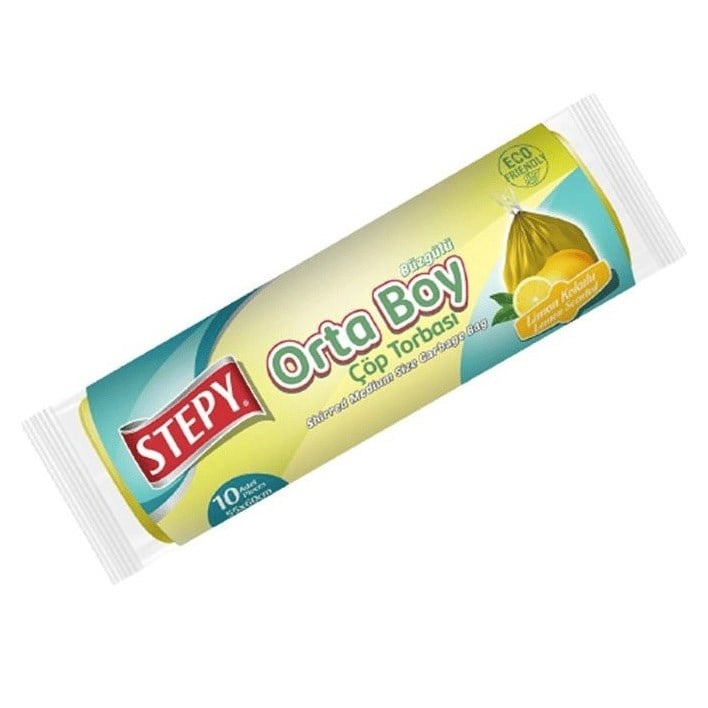 Stepy Çöp Poşeti 10 lu Büzgülü Orta Limon Kokulu 55x60 cm