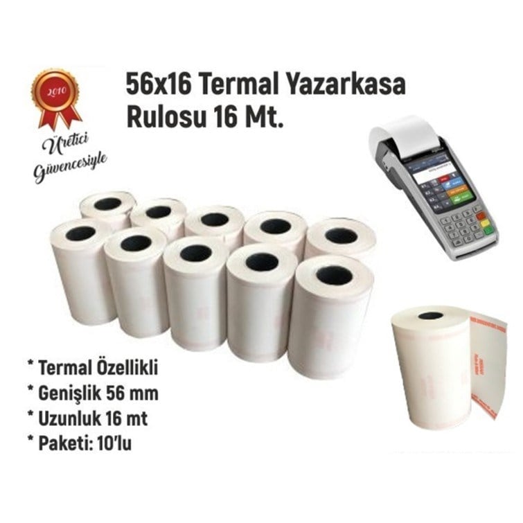 Termal Rulo 56 mm 16 Metre 10 lu Paket (Pos Rulosu)