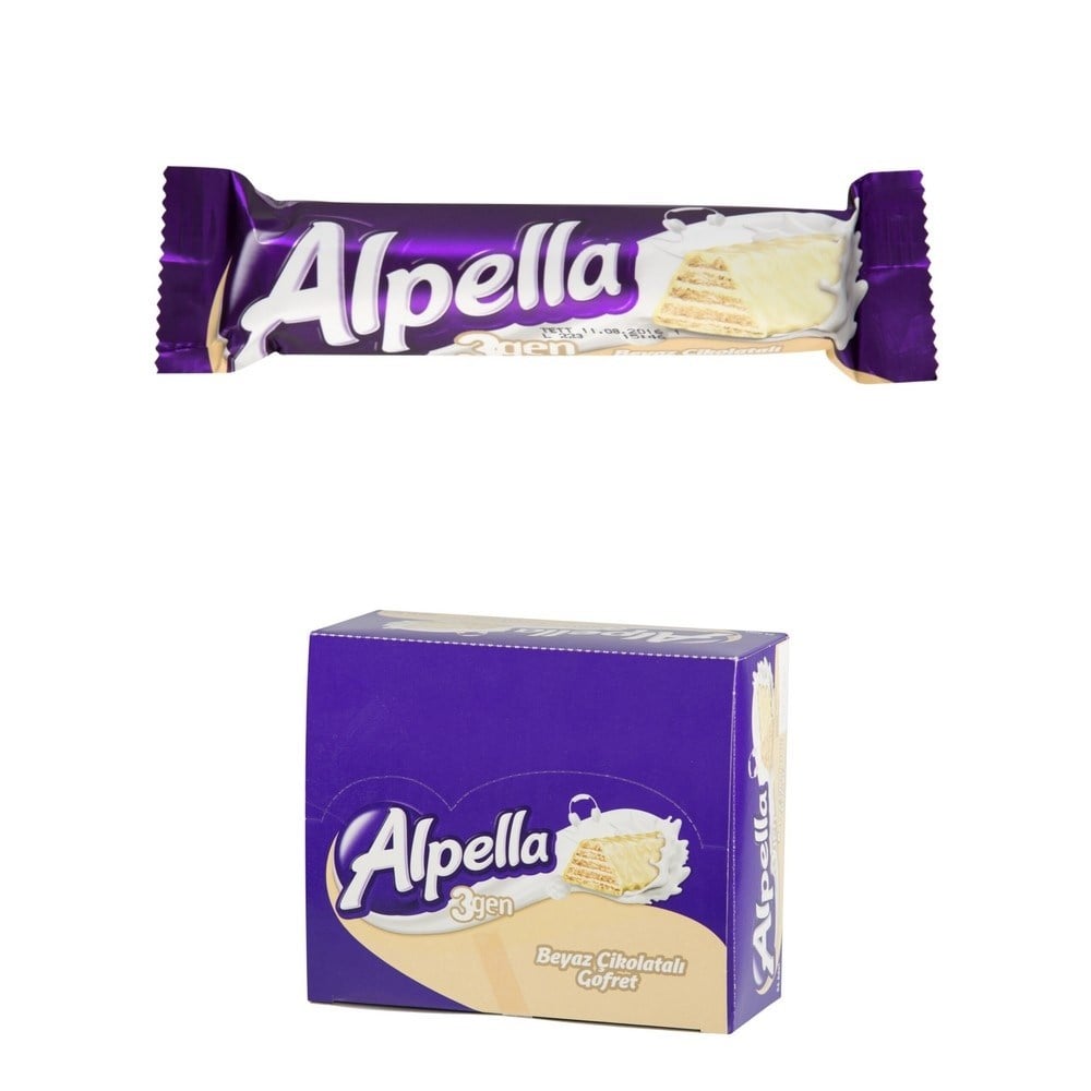 Alpella 3 Gen Beyaz Çikolatalı Gofret 28 gr x24 lü Paket