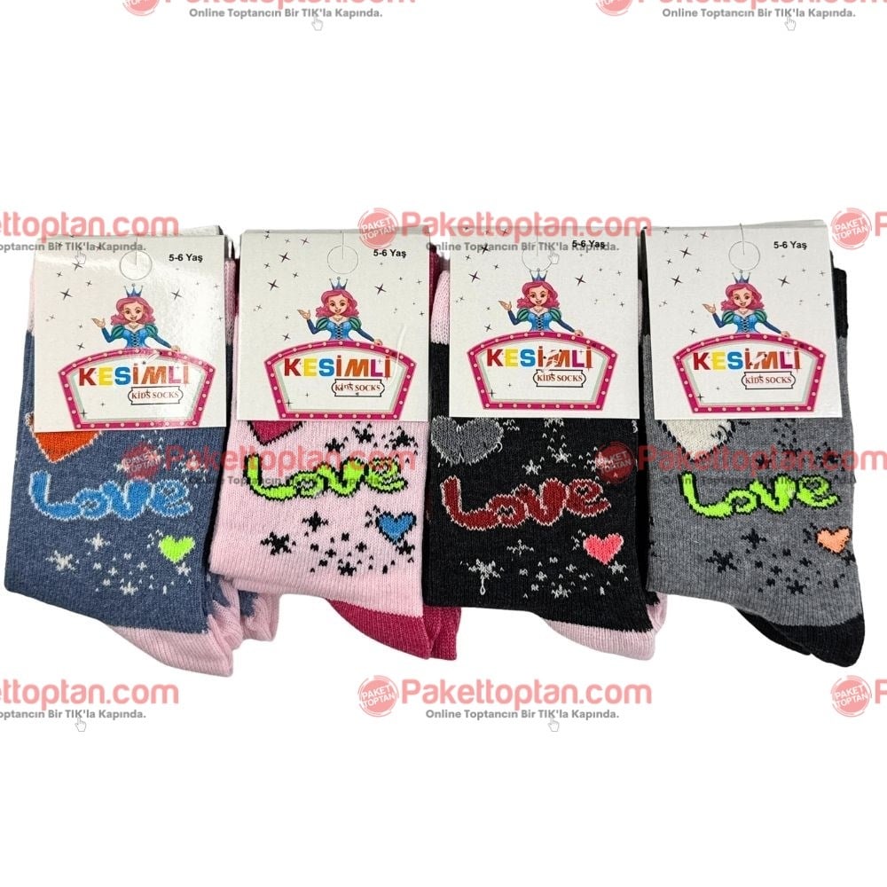 Kesimli Kız Çocuk Çorap 5-6 Yaş x12 li Paket