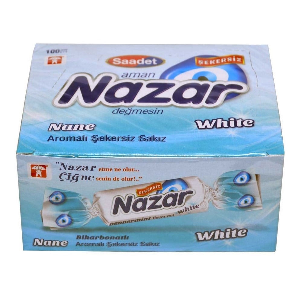 Nazar White Nane Aromalı Bikarbonatlı Şekersiz Sakız 100 lü Paket