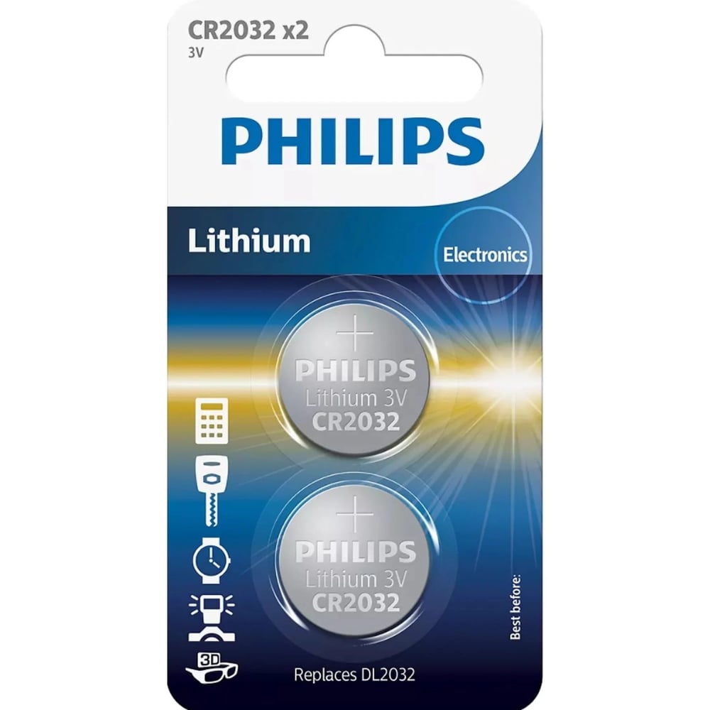 Philips Düğme Pil CR2032 Lityum 2 li Kartela