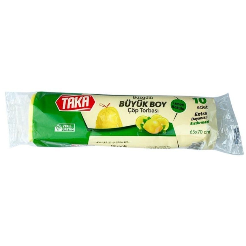 Taka Büzgülü Çöp Poşeti Büyük Boy 10 lu Limon Kokulu 65x70 cm