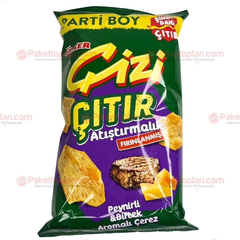 Ülker Çizi Çıtır Atıştırmalık Parti Boy 160 Gr Peynirli ve Biftek Aromalı Çerez x10 lu Koli