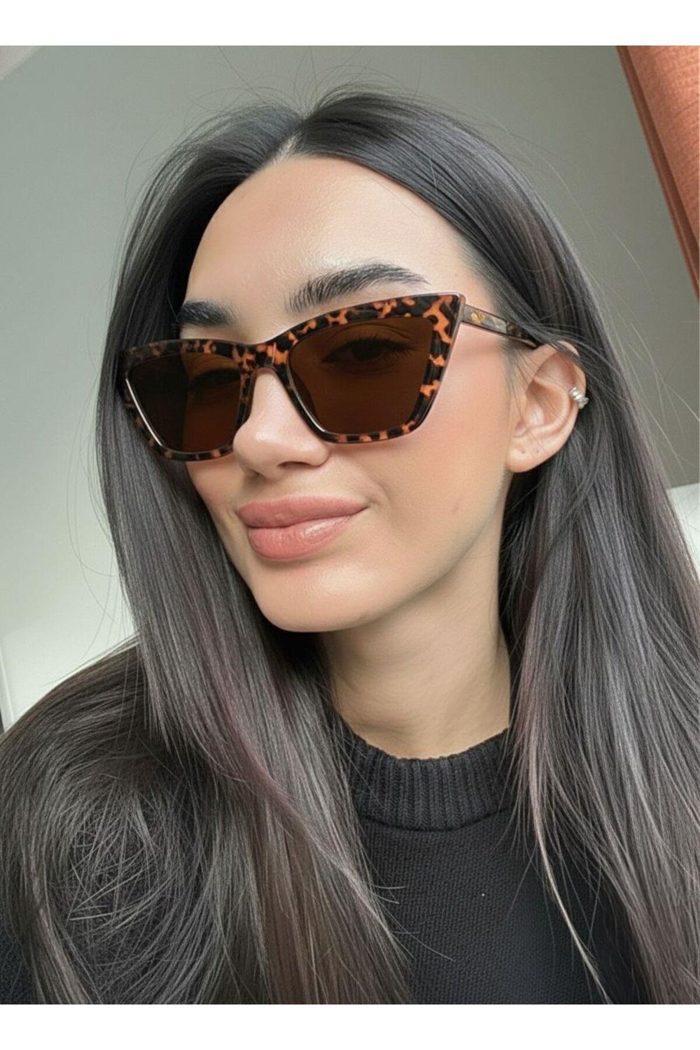 Cleopatra LEOPAR desenli Cat Eye Çekik Güneş Gözlüğü
