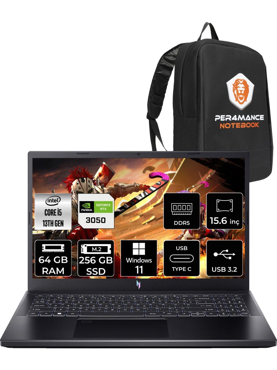 Acer Nitro V 15 Intel Core I5 13420H 64GB 256GB SSD RTX3050/6GB 144Hz 15.6