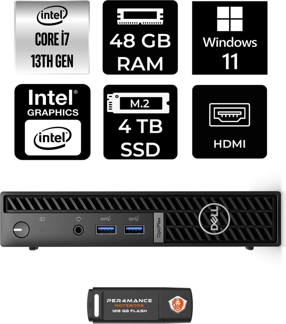 Dell Optiplex 7010MFF Intel Core I7 13700T 48GB 4tb SSD W11P N018O7010MFF Mini Pc & Per4 USB Bellek N018O7010MFFP445