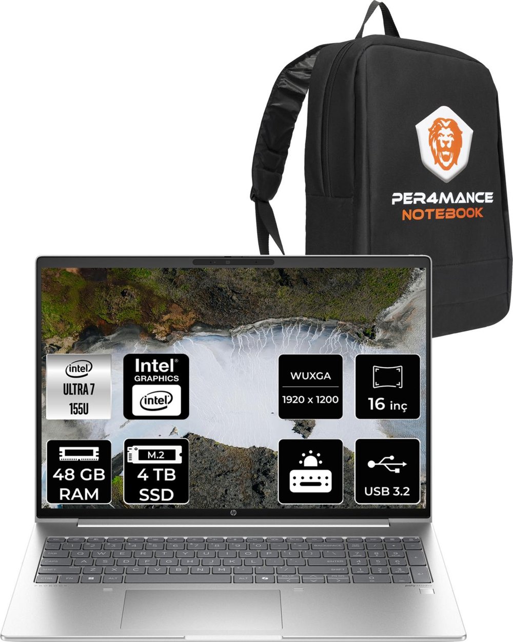 Hp Probook 460 Intel Core Ultra 7 155U 48GB 4tb SSD 16'' Fhd+ Fdos Taşınabilir Bilgisayar & Per4 Çanta A23BCEAPN330