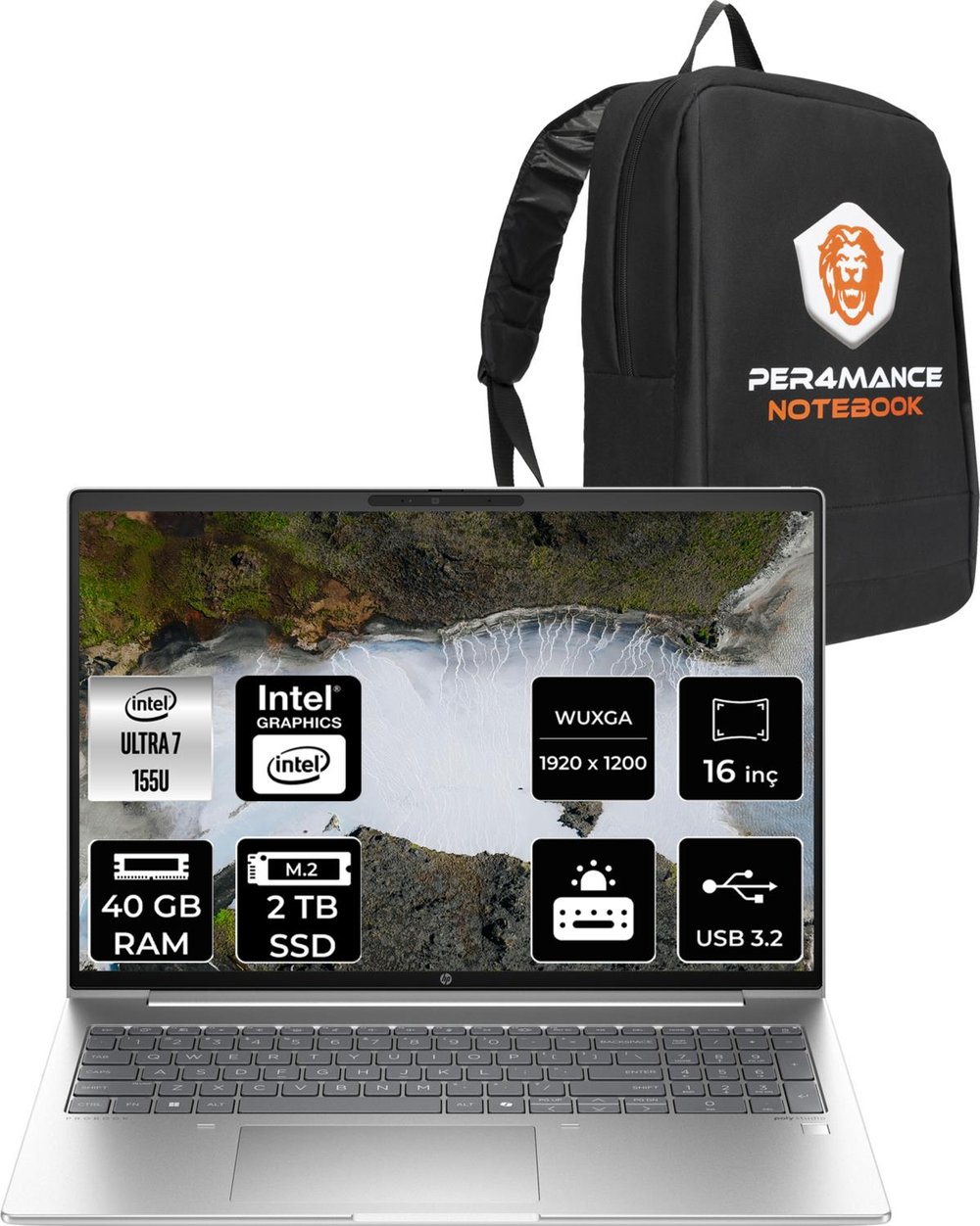 Hp Probook 460 Intel Core Ultra 7 155U 40GB 2tb SSD 16'' Fhd+ Fdos Taşınabilir Bilgisayar & Per4 Çanta A23BCEAPN324