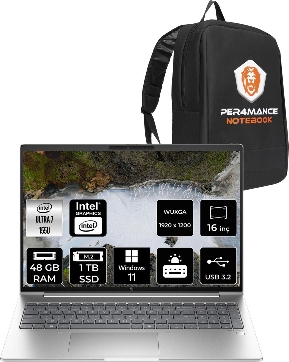 Hp Probook 460 Intel Core Ultra 7 155U 48GB 1tb SSD 16'' Fhd+ W11H Taşınabilir Bilgisayar & Per4 Çanta A23BCEAPN368