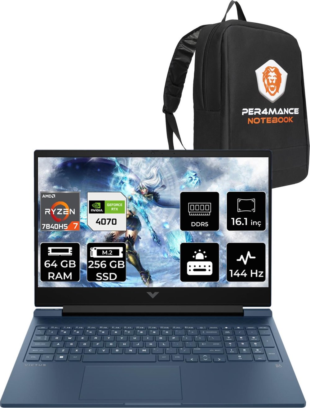 HP Victus 16 AMD Ryzen 7 7840HS 64GB 256GB SSD RTX4070/8GB 144Hz 16.1