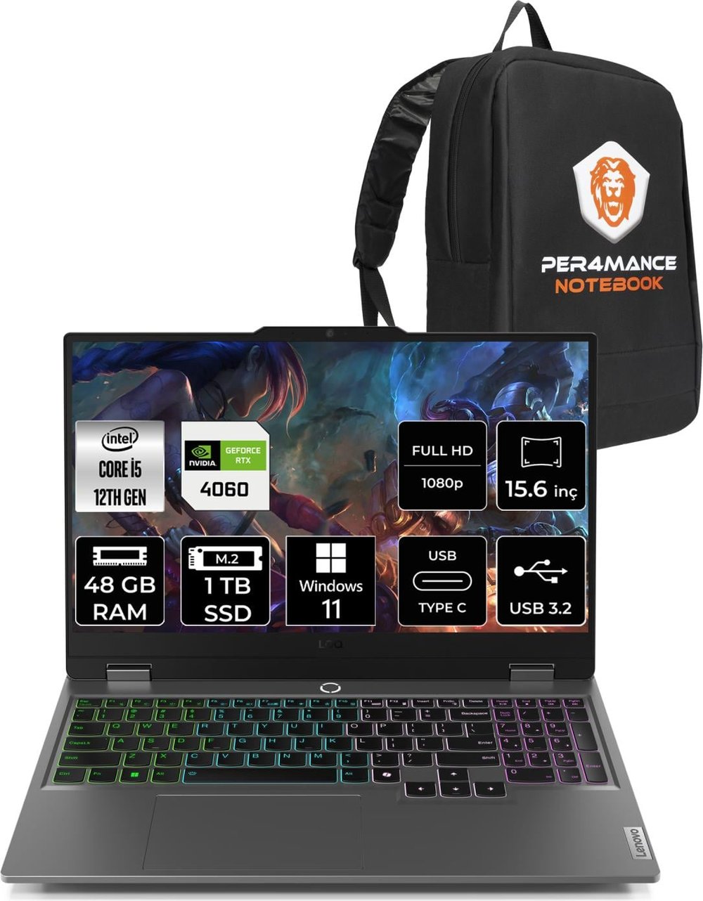 Lenovo Loq Intel Core I5 12450HX 48GB 1tb SSD RTX4060/8GB 105W 15.6