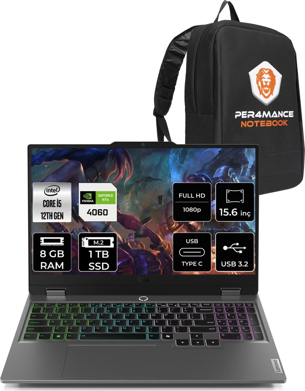 Lenovo Loq Intel Core I5 12450HX 8gb 1tb SSD RTX4060/8GB 105W 15.6