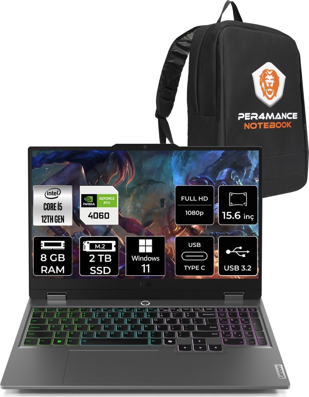 Lenovo Loq Intel Core I5 12450HX 8gb 2tb SSD RTX4060/8GB 105W 15.6