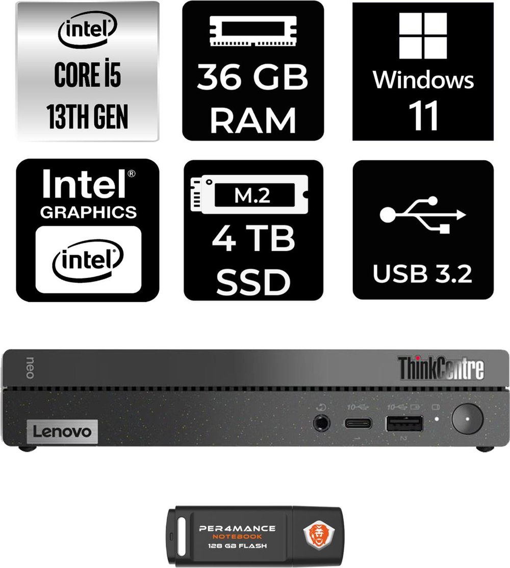 Lenovo Thinkcentre 50Q Gen 4 Intel Core I5 13420H 36GB 4tb SSD W11P 12LN0048TR Mini Pc & Per4 USB Bellek 12LN0048TRP435