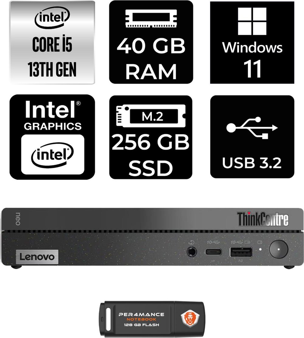 Lenovo Thinkcentre 50Q Gen 4 Intel Core I5 13420H 40GB 256GB SSD W11H 12LN0048TR Mini Pc & Per4 USB Bellek 12LN0048TRP386