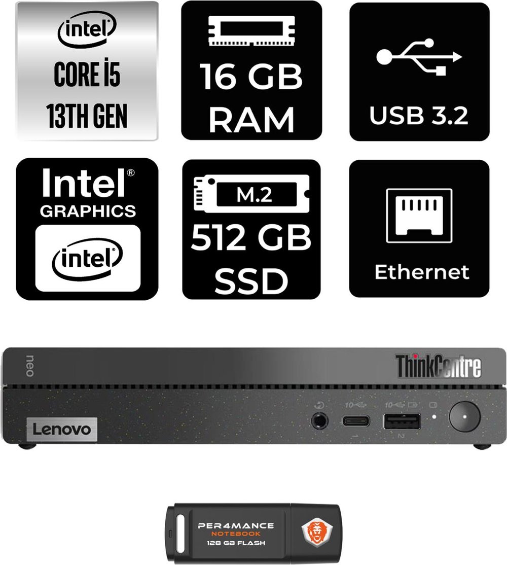 Lenovo Thinkcentre 50Q Gen 4 Intel Core I5 13420H 16GB 512GB SSD Fdos 12LN0048TR Mini Pc & Per4 USB Bellek 12LN0048TRP312