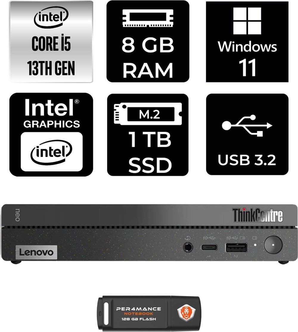 Lenovo Thinkcentre 50Q Gen 4 Intel Core I5 13420H 8gb 1tb SSD W11H 12LN0048TR Mini Pc & Per4 USB Bellek 12LN0048TRP353