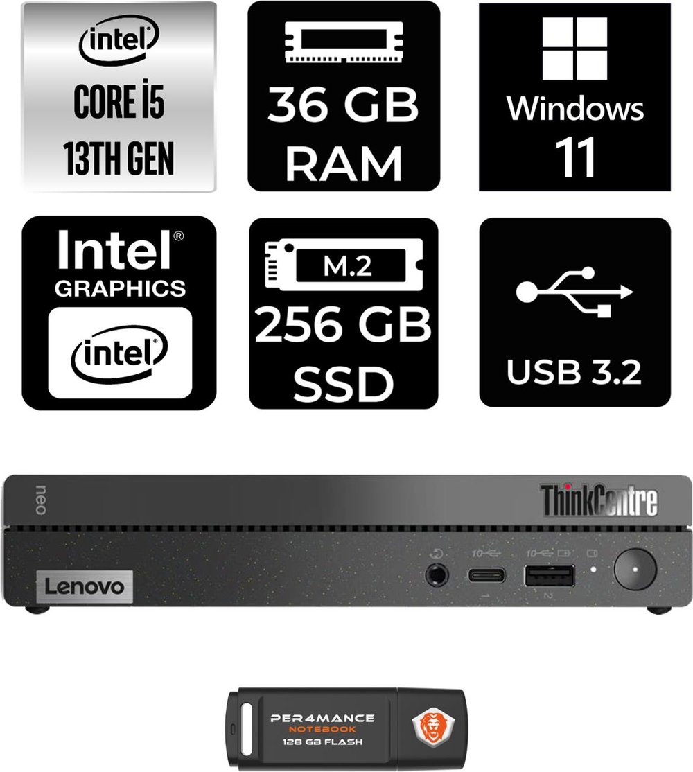 Lenovo Thinkcentre 50Q Gen 4 Intel Core I5 13420H 36GB 256GB SSD W11H 12LN0048TR Mini Pc & Per4 USB Bellek 12LN0048TRP381