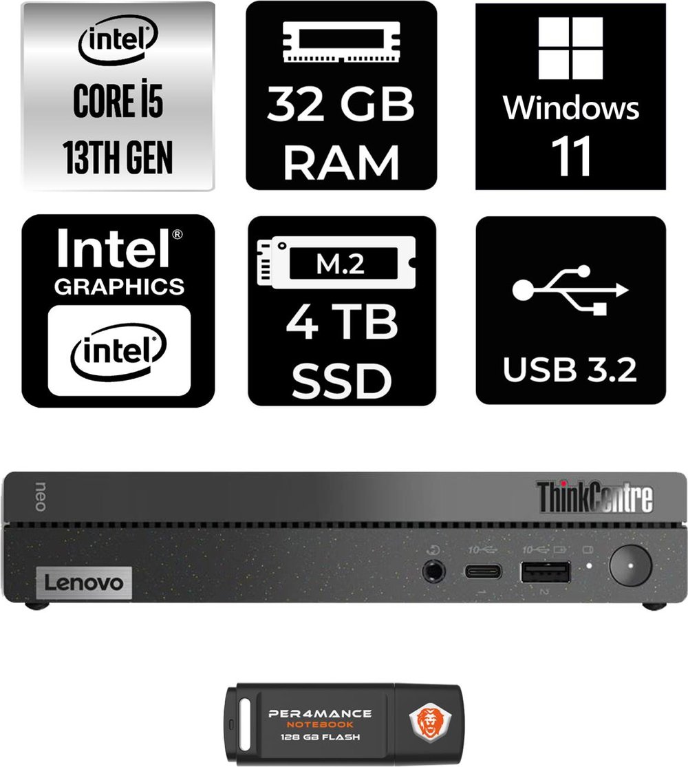 Lenovo Thinkcentre 50Q Gen 4 Intel Core I5 13420H 32GB 4tb SSD W11P 12LN0048TR Mini Pc & Per4 USB Bellek 12LN0048TRP430