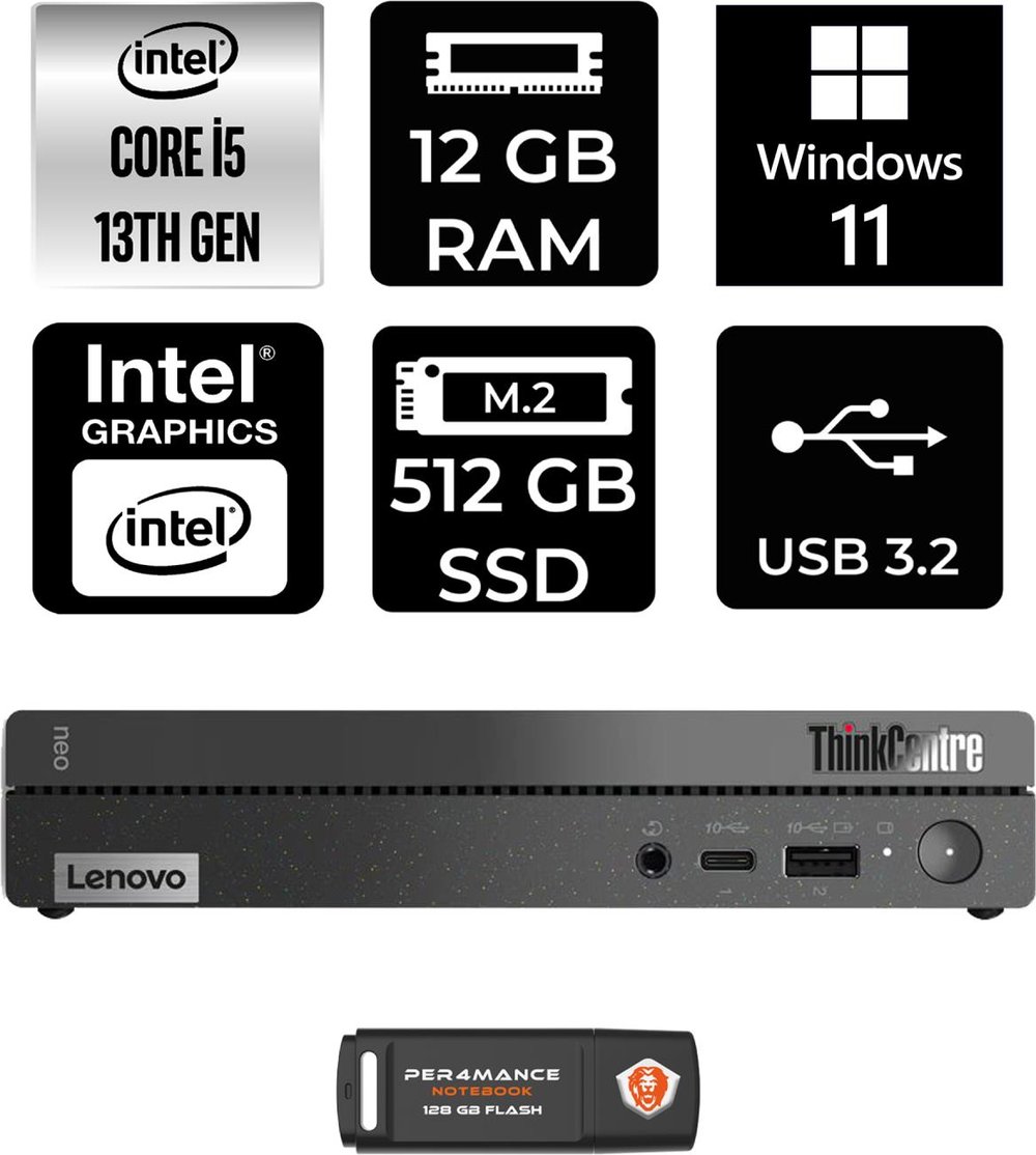 Lenovo Thinkcentre 50Q Gen 4 Intel Core I5 13420H 12GB 512GB SSD W11P 12LN0048TR Mini Pc & Per4 USB Bellek 12LN0048TRP407