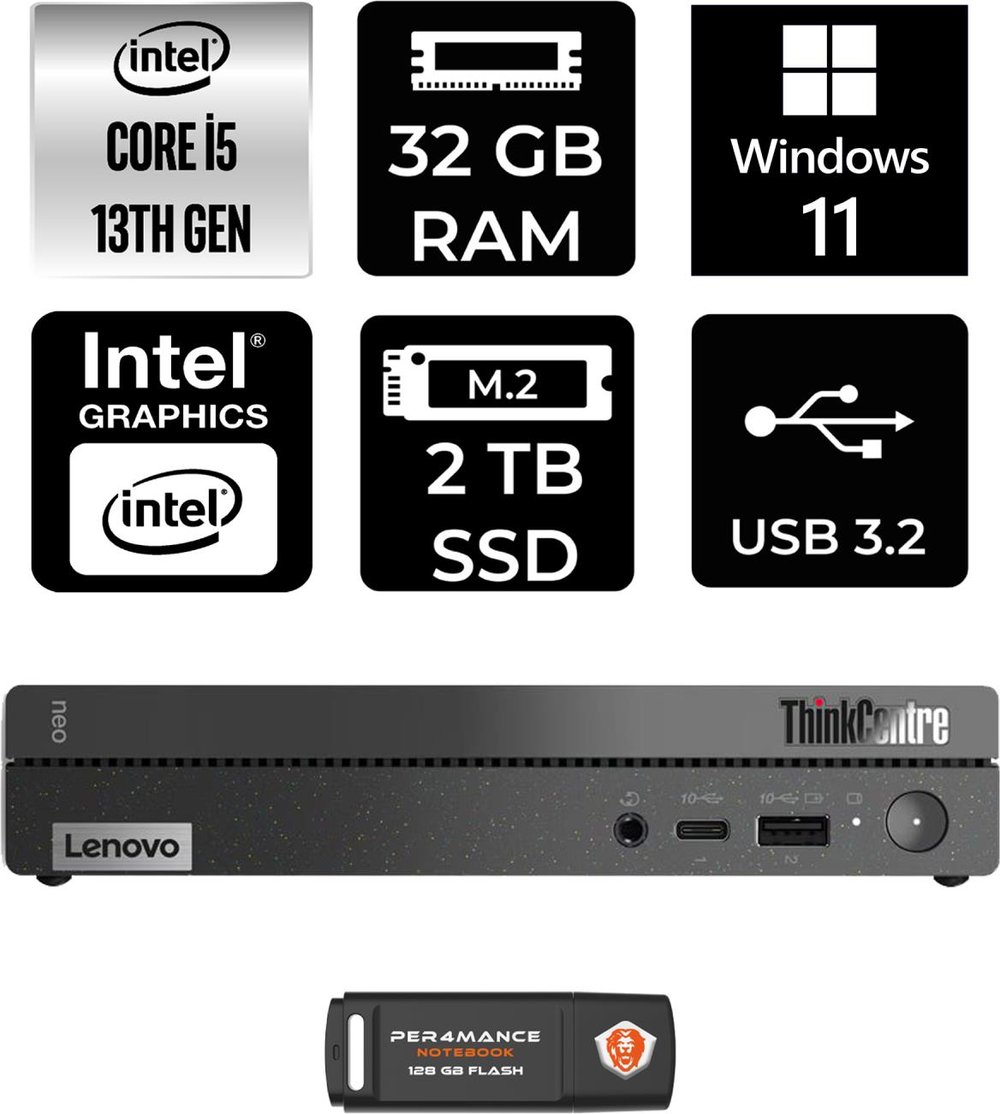 Lenovo Thinkcentre 50Q Gen 4 Intel Core I5 13420H 32GB 2tb SSD W11H 12LN0048TR Mini Pc & Per4 USB Bellek 12LN0048TRP379