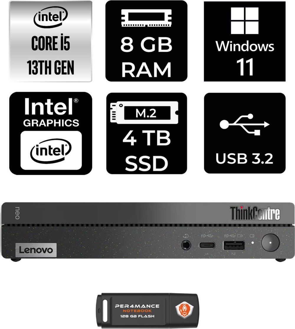 Lenovo Thinkcentre 50Q Gen 4 Intel Core I5 13420H 8gb 4tb SSD W11P 12LN0048TR Mini Pc & Per4 USB Bellek 12LN0048TRP405