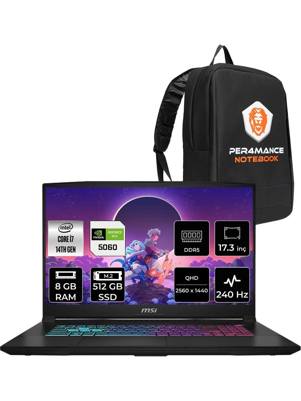 Msı Katana 17 Hx Intel Core I7 14650HX 8gb 512GB SSD RTX5060/8GB 17.3