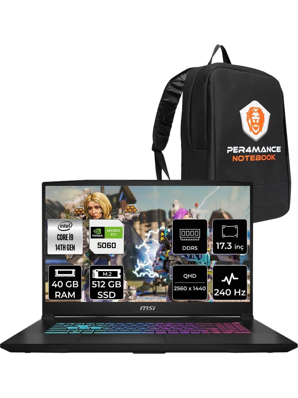 Msı Katana 17 Hx Intel Core I9 14900HX 40GB 512GB SSD RTX5060/8GB 17.3