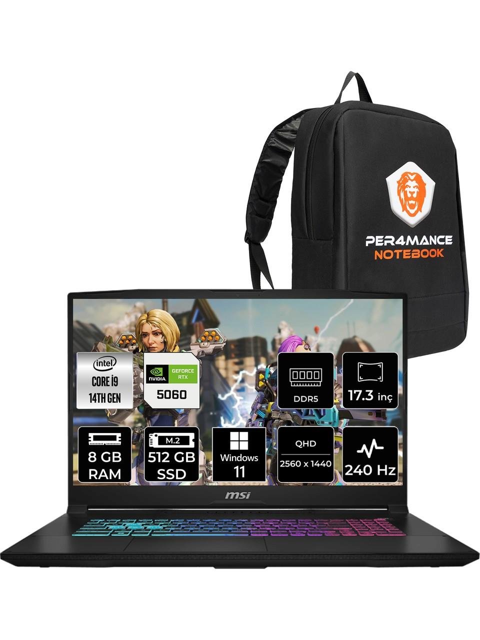 Msı Katana 17 Hx Intel Core I9 14900HX 8gb 512GB SSD RTX5060/8GB 17.3