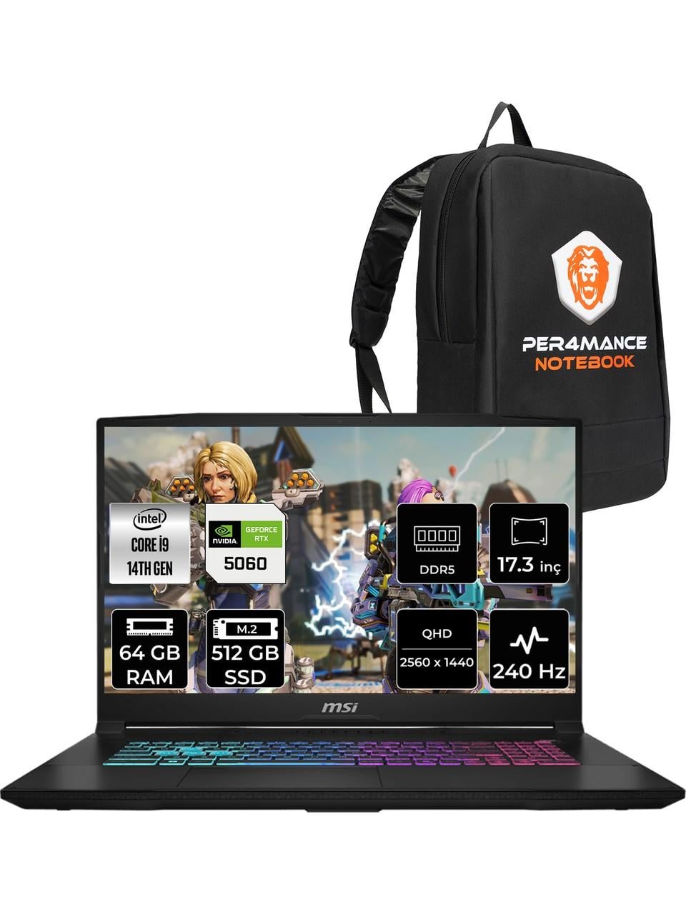 Msı Katana 17 Hx Intel Core I9 14900HX 64GB 512GB SSD RTX5060/8GB 17.3