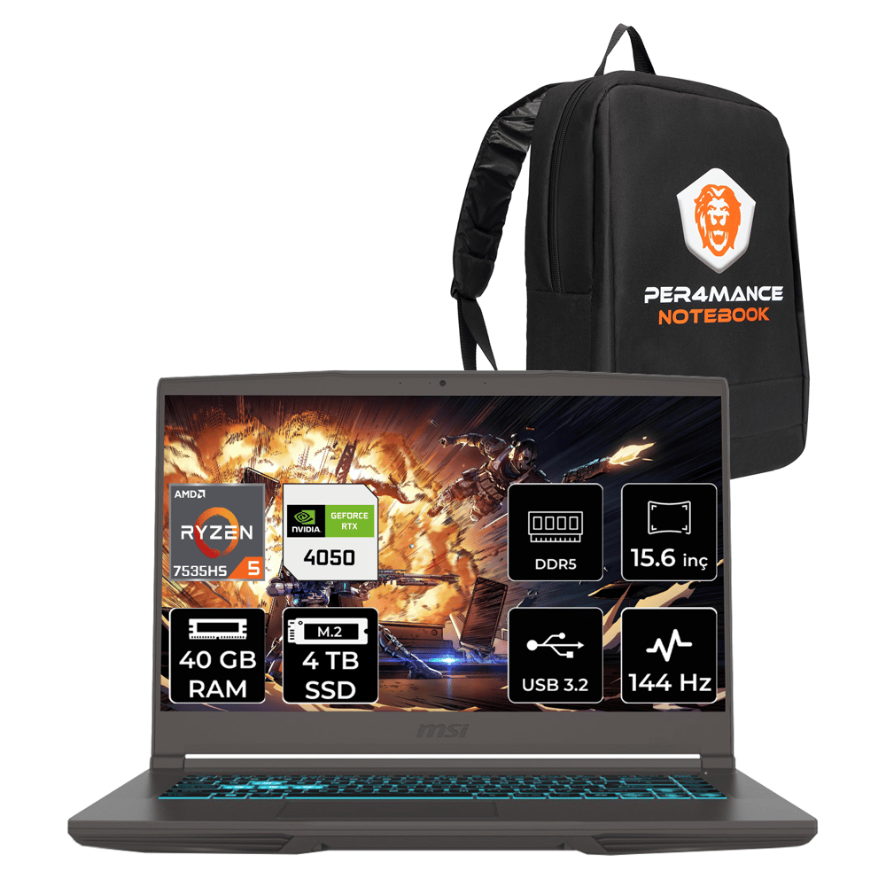 Msı Thin A15 Amd Ryzen 5 7535HS 40GB 4tb SSD RTX4050/6GB 15.6