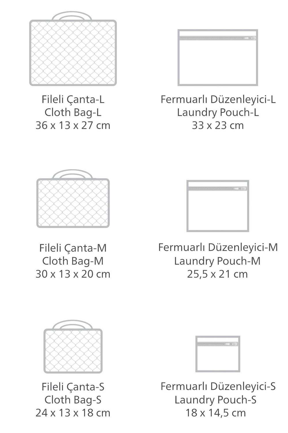 Derili 6 Lı Bavul İçi Seyehat Çantası Gri Gri