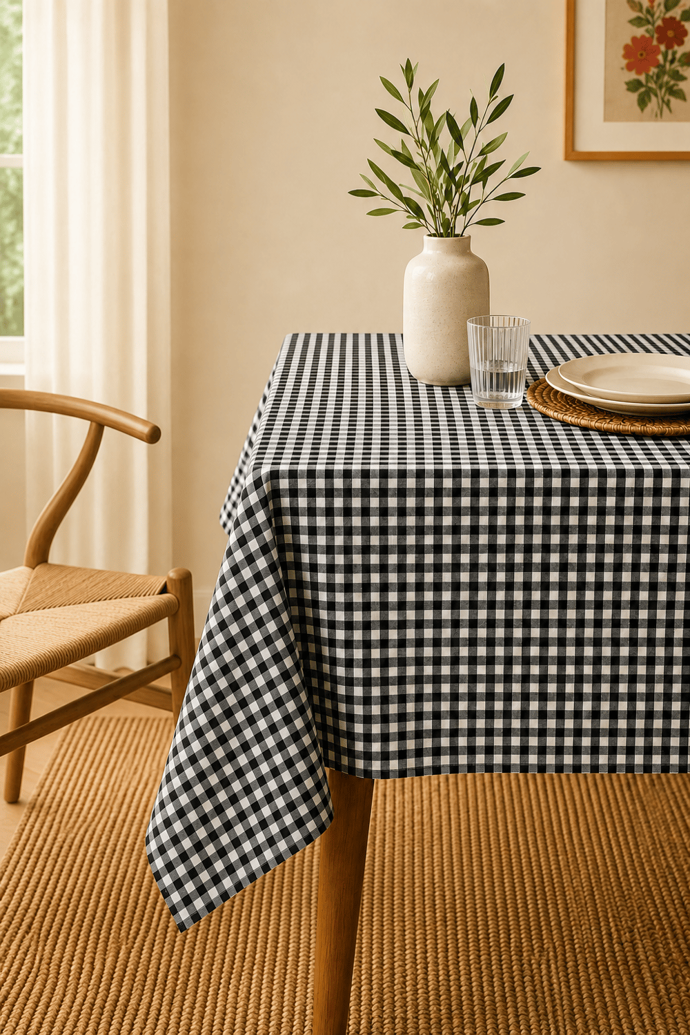 Gri Piknik Bahçe Balkon Masa Örtüsü 160 x 160 Siyah