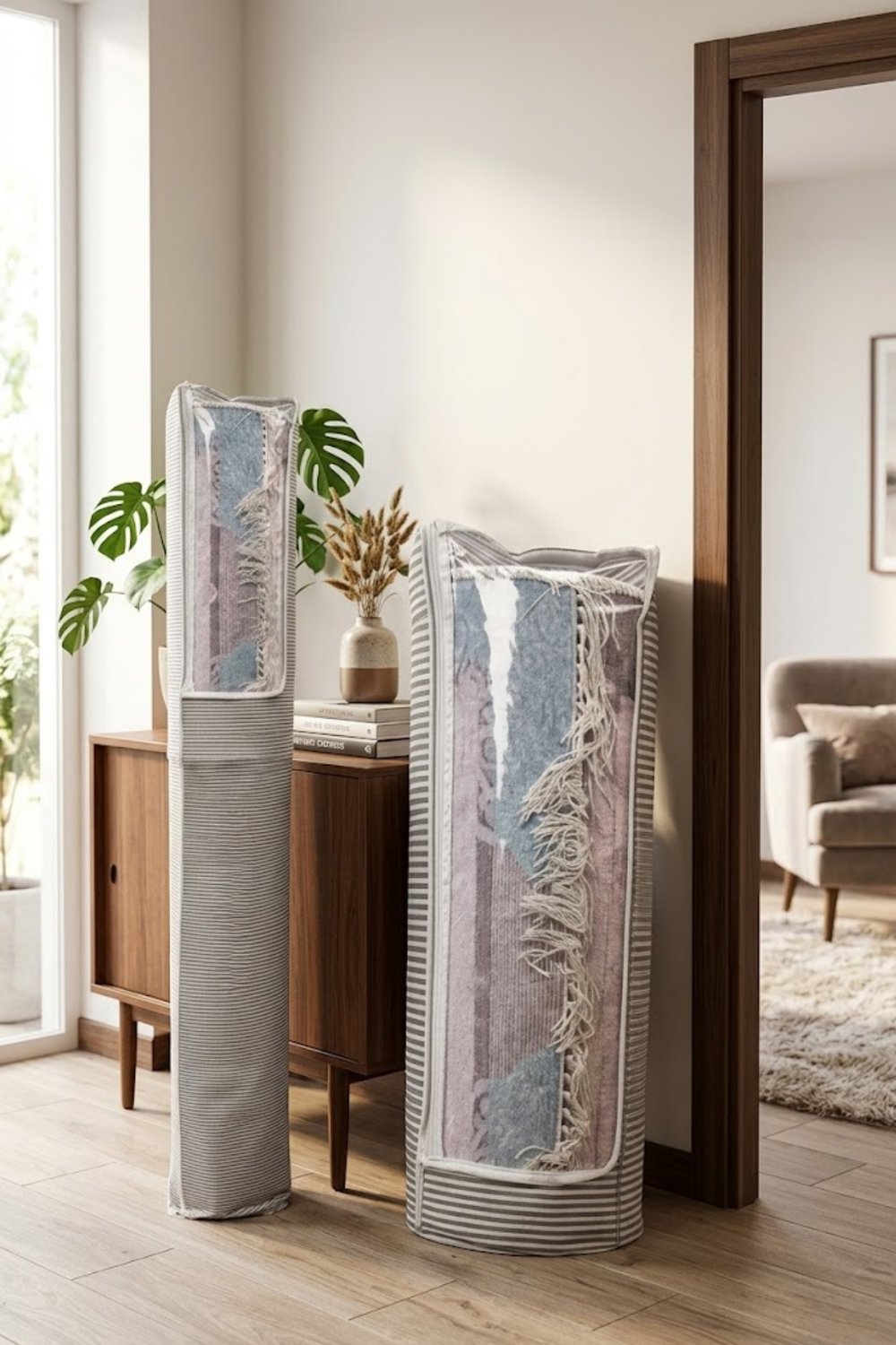 Pencereli Halı Hurcu 6 M² Gri Gri Çizgili