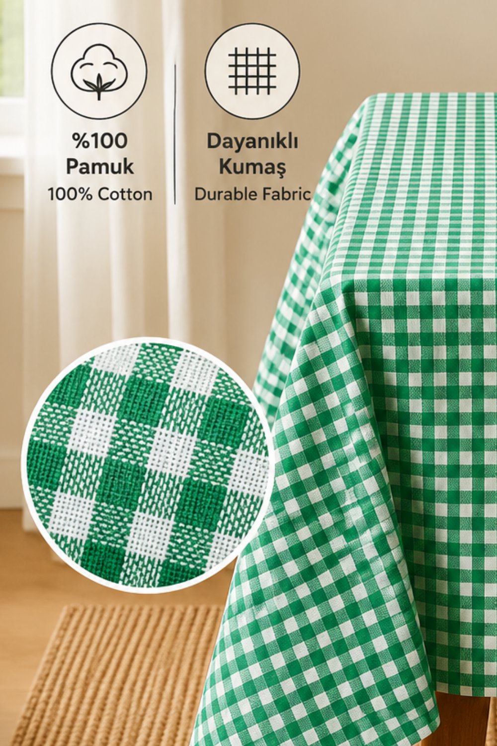 Yeşil Piknik Bahçe Balkon Masa Örtüsü 160 x 160 Yeşil