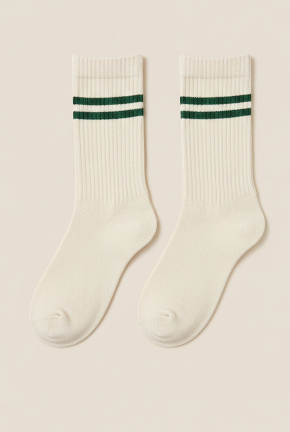 Bambu Tenis Çizgili Premium Kolej Çorabı Unisex Ekru Dikişsiz Soket Çorap 3'lü Paket