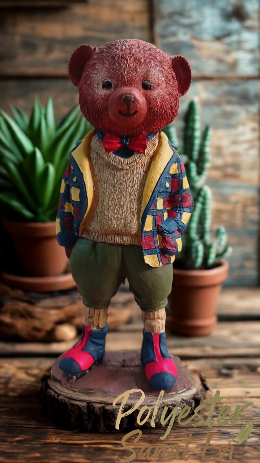 El boyaması Ayı fiğürü 15 cm polyester döküm
