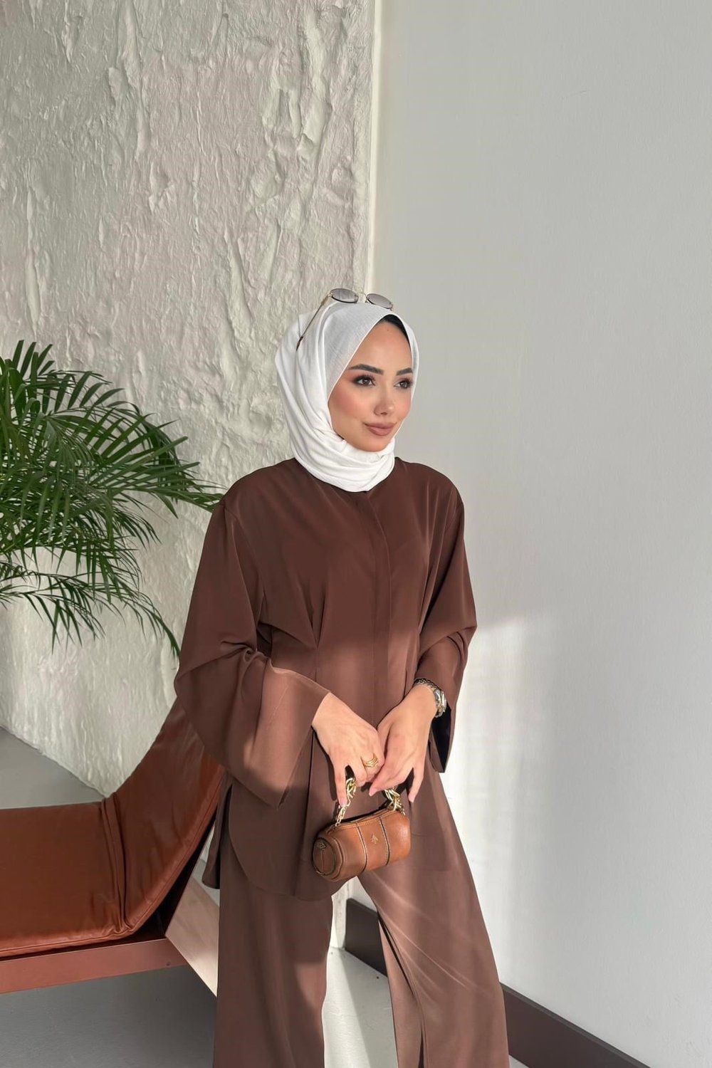 Arya dubai ipek takım kahverengi
