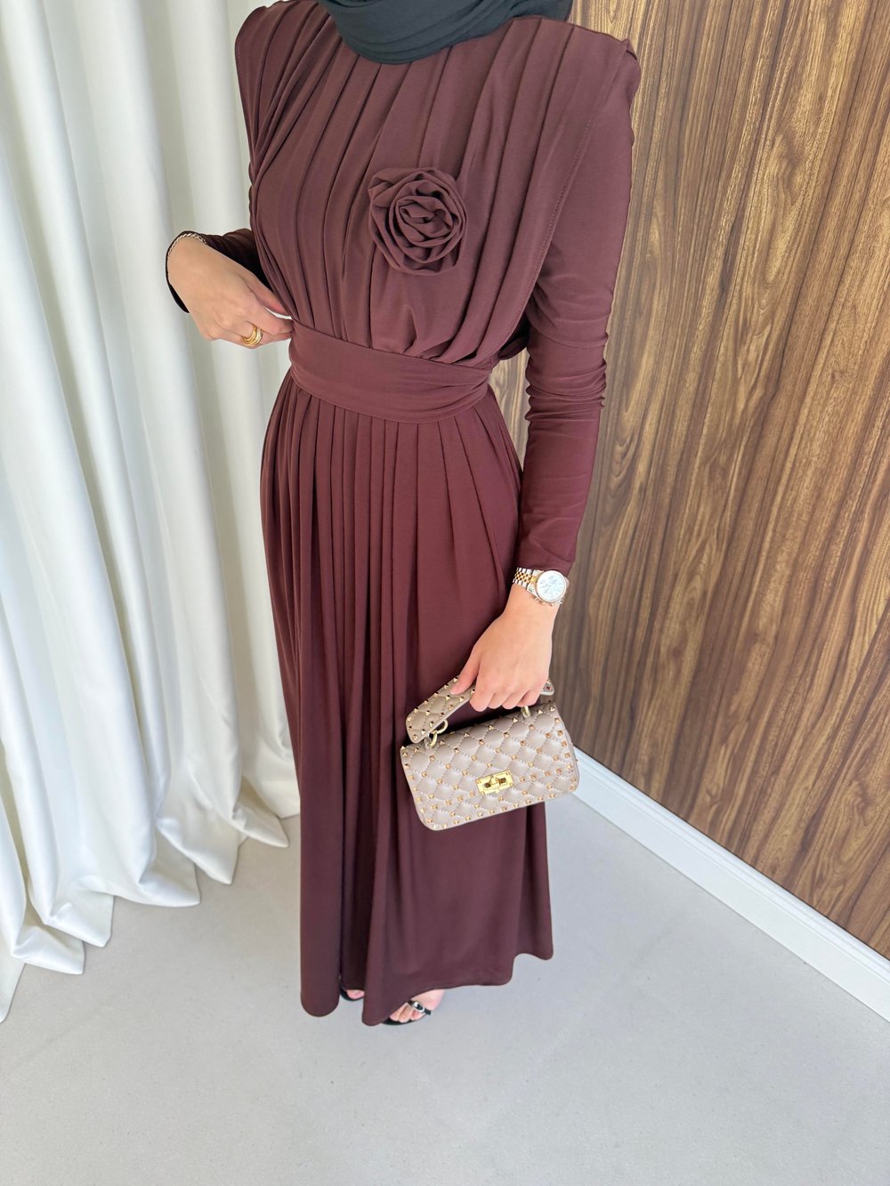 Aslı elbise kahverengi 