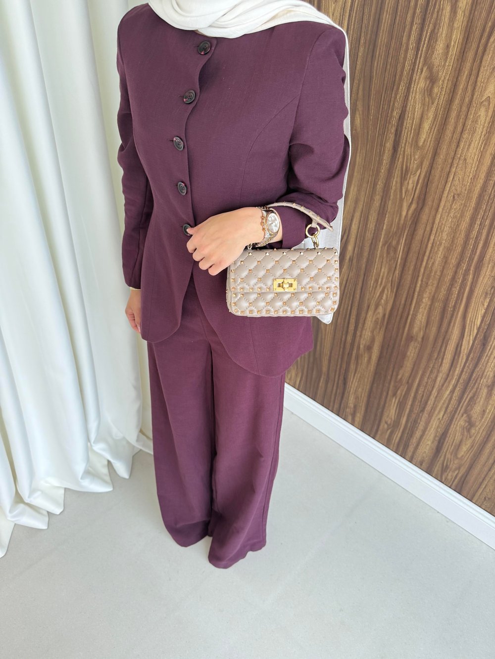 Belden oturtmalı keten takım bordo 
