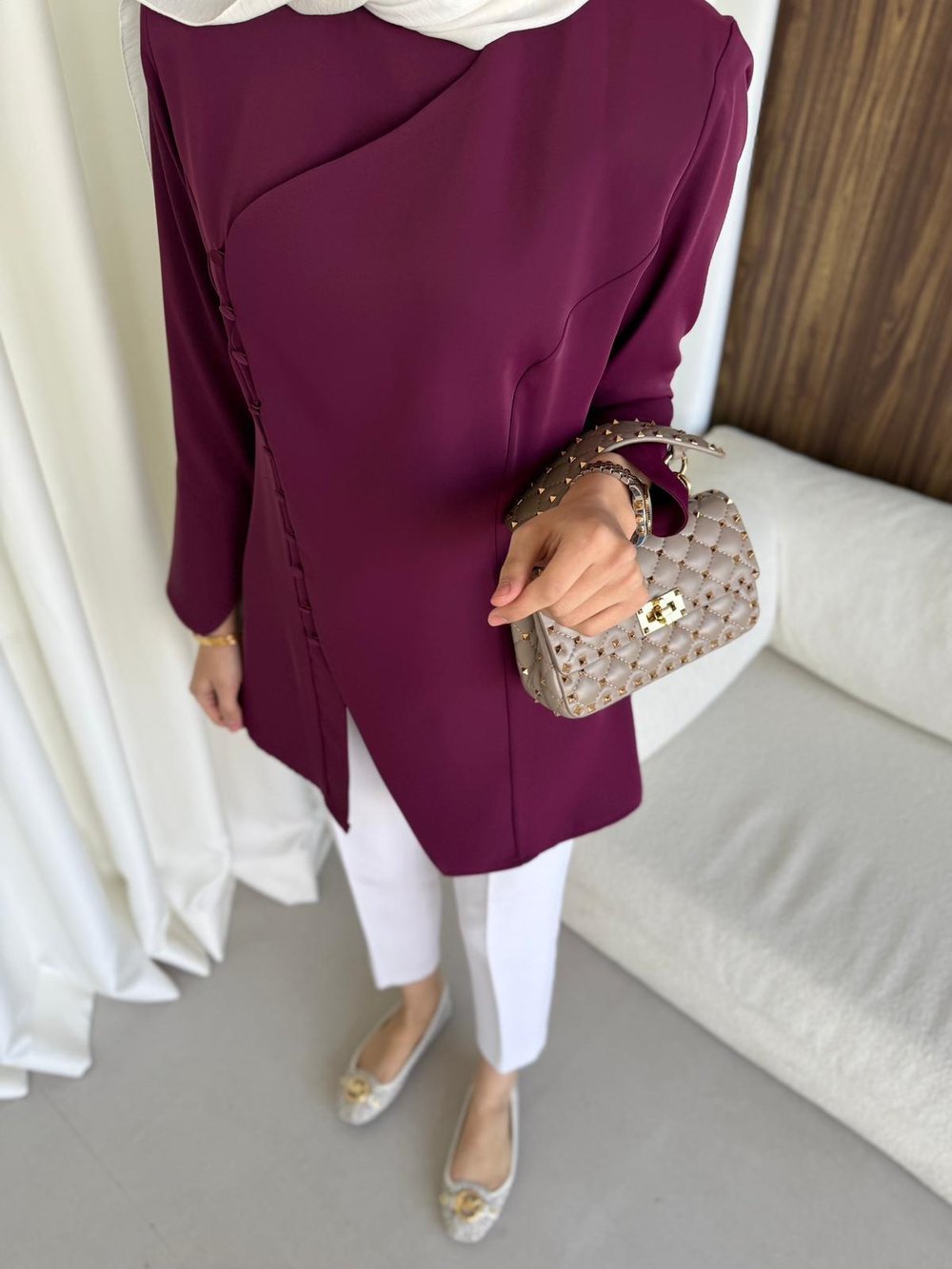 Britt Düğmeli Tunik Burgundy