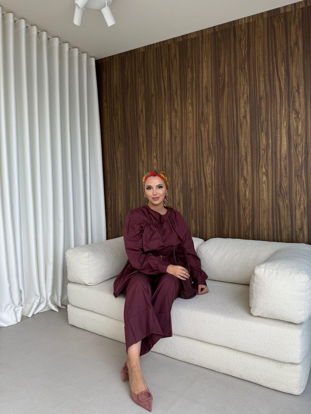 Fırfır Detaylı Pantolon Takım Bordo