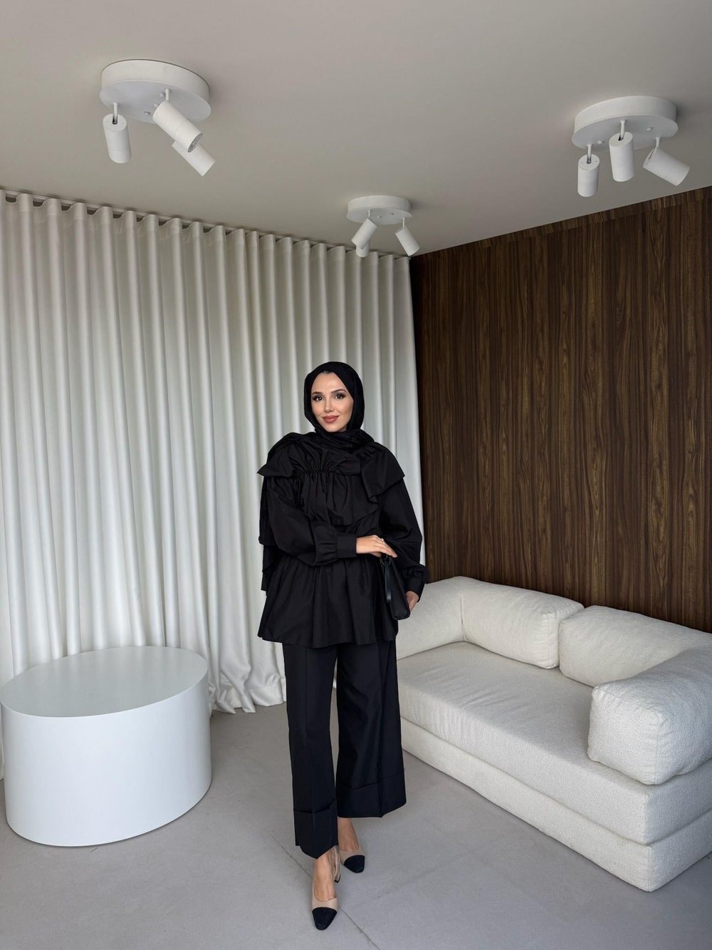 Fırfır Detaylı Pantolon Takım Siyah