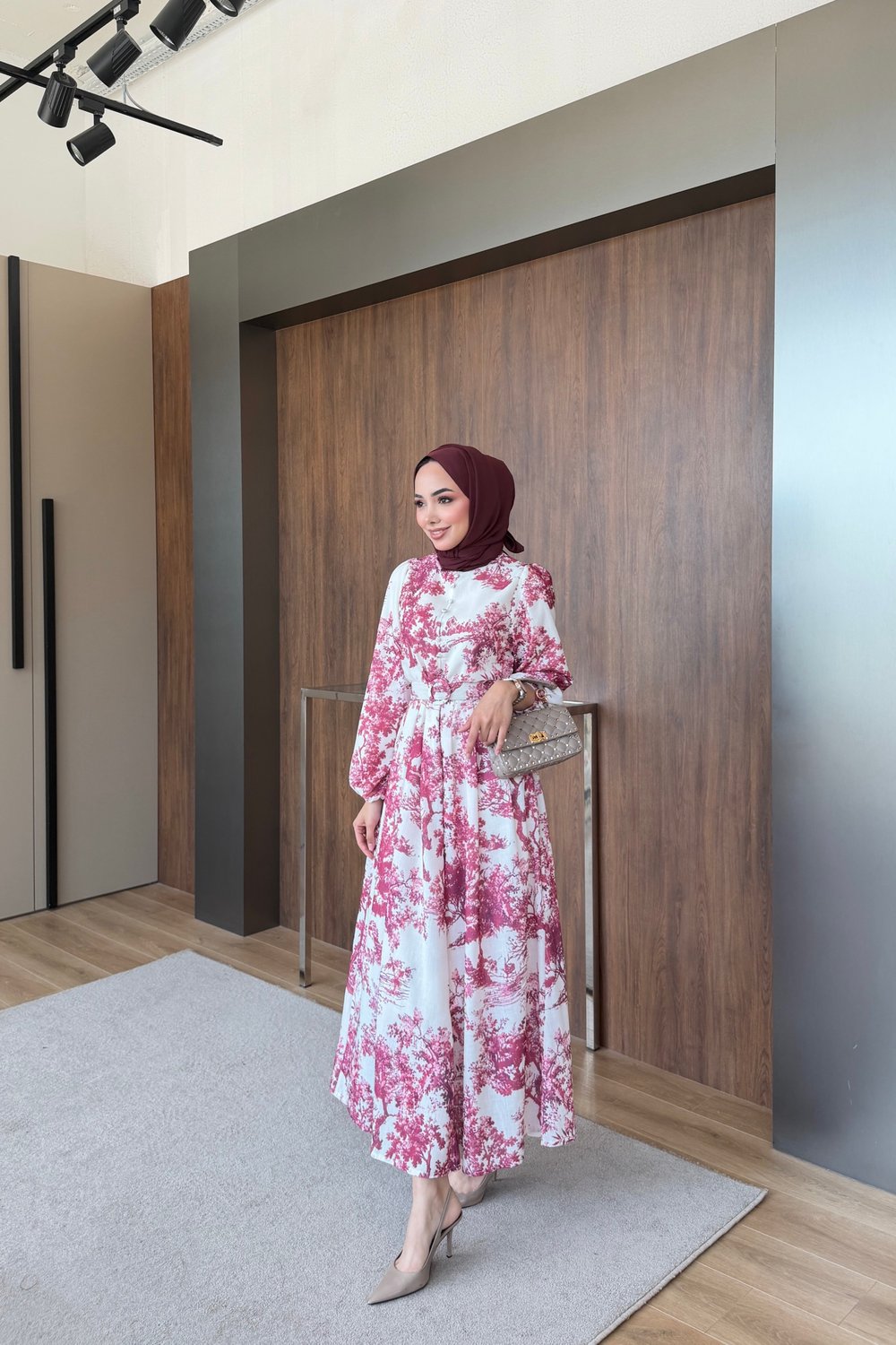 Flora britt düğmeli elbise bordo