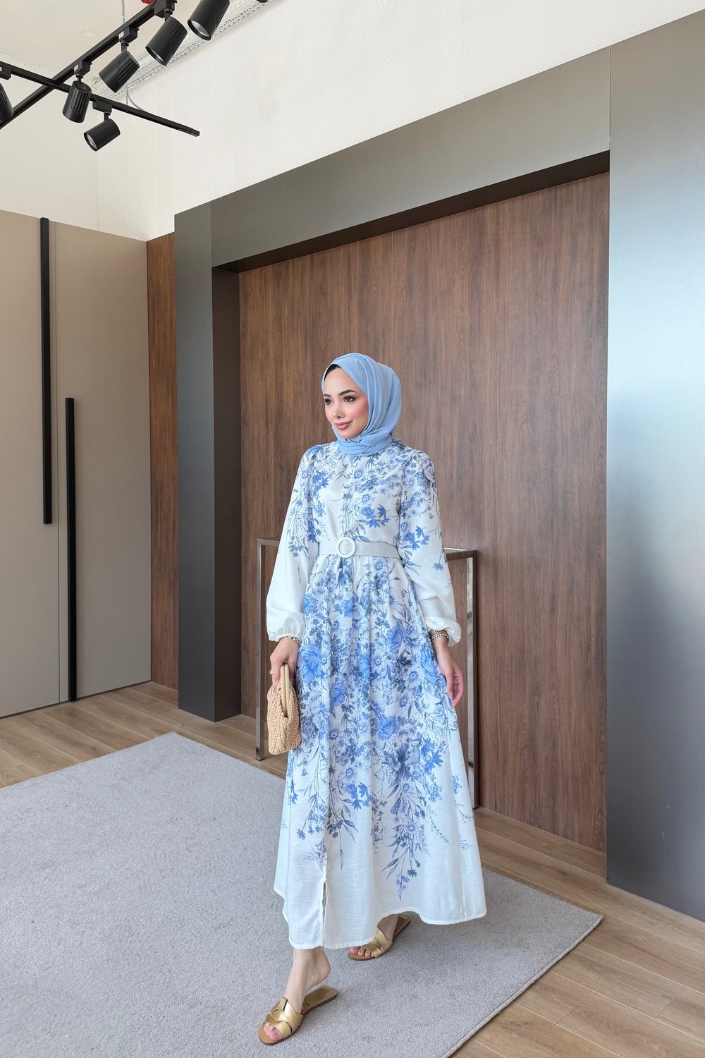 Flora britt düğmeli elbise mavi 