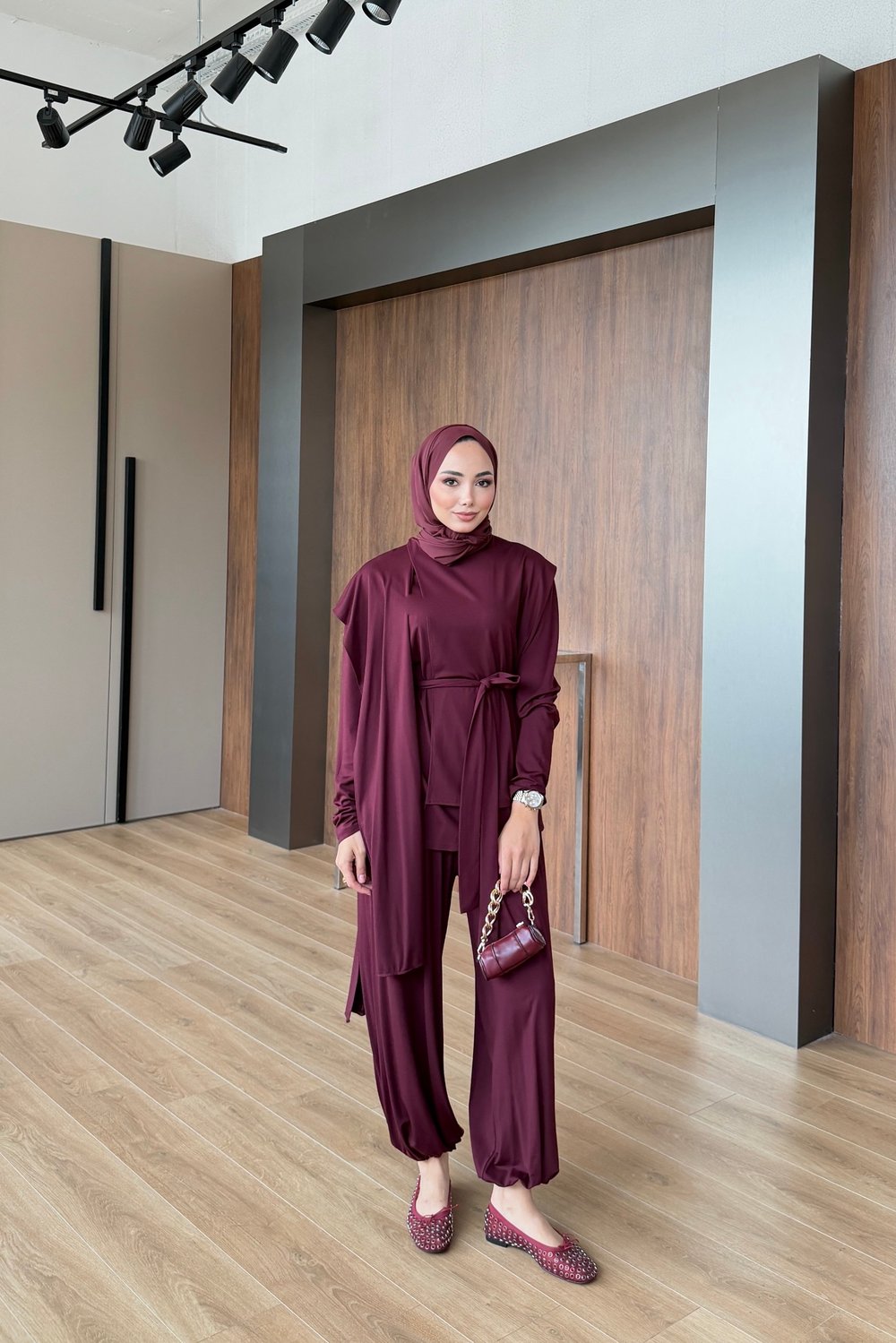 Nara Oysho Pantolon Takım Bordo